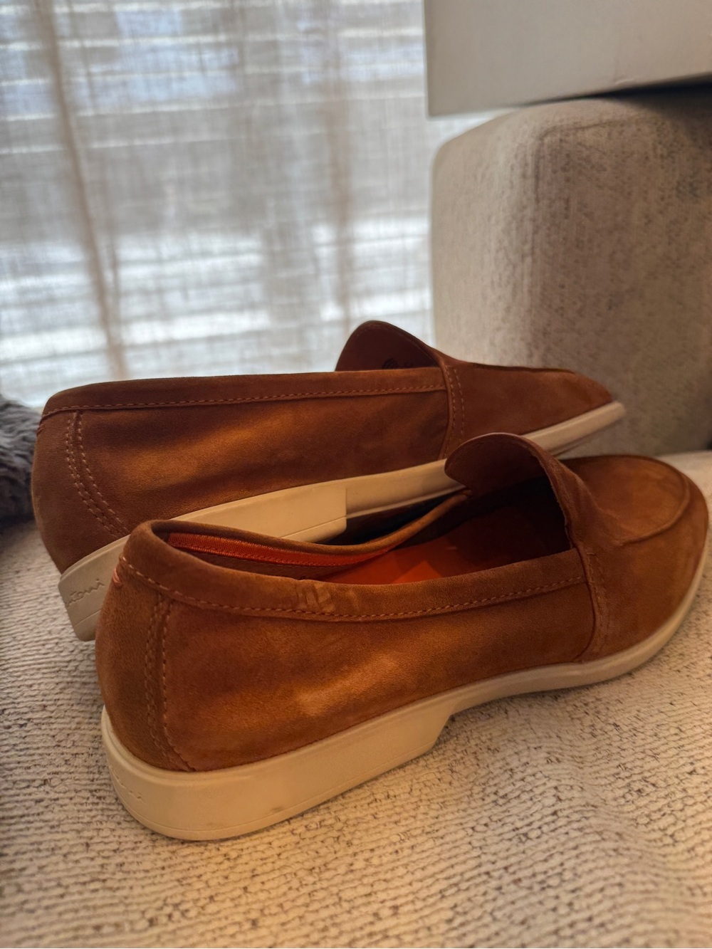 Santoni Men's Tan Suede Slip-On Loafers Size 9 New with Box (no lid) and COA